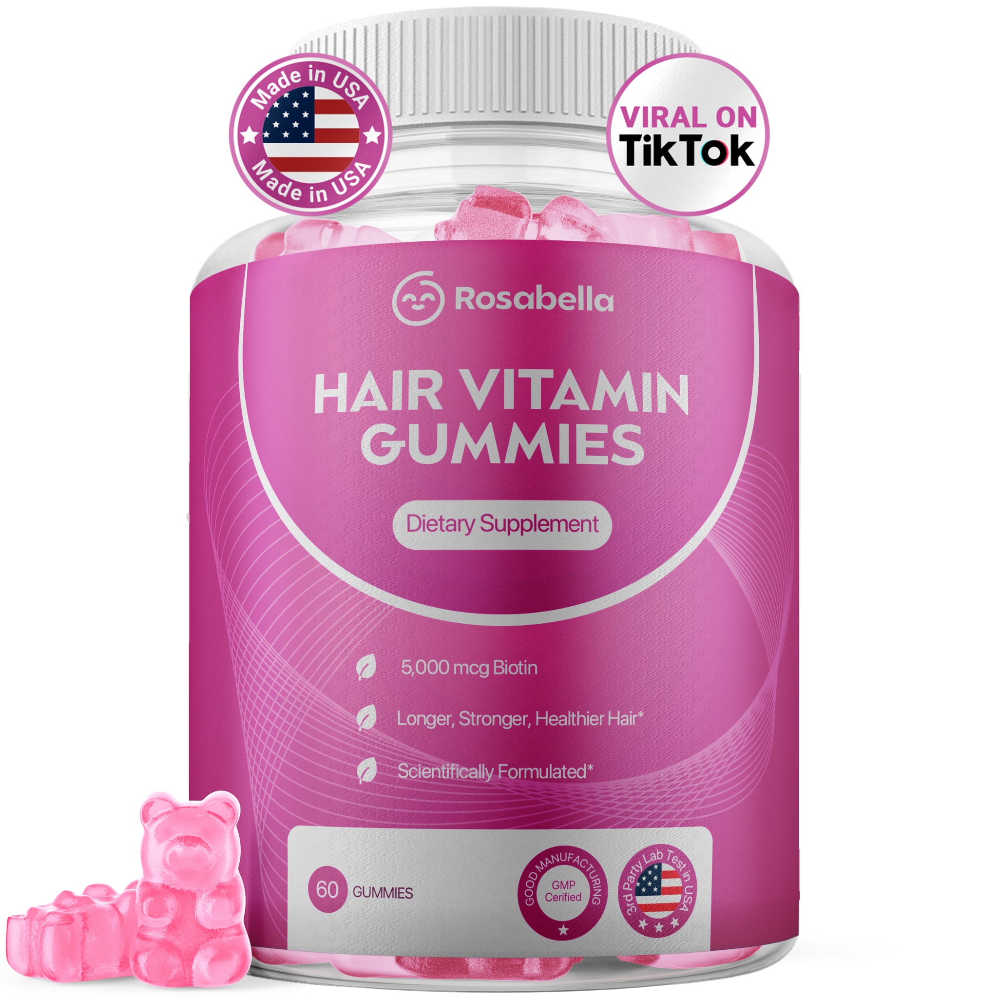 Rosabella Biotin Gummies (5000mg) for Hair, Skin & Nails Growth BOGO+