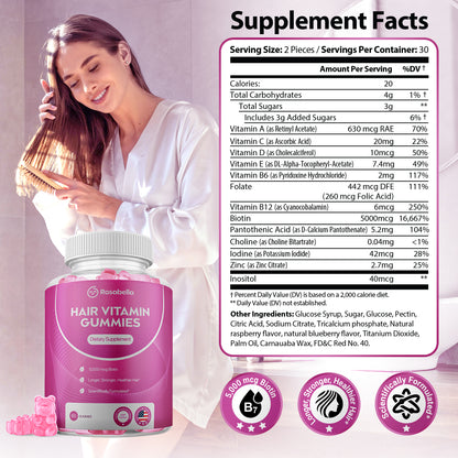 Rosabella Biotin Gummies (5000mg) for Hair, Skin & Nails Growth