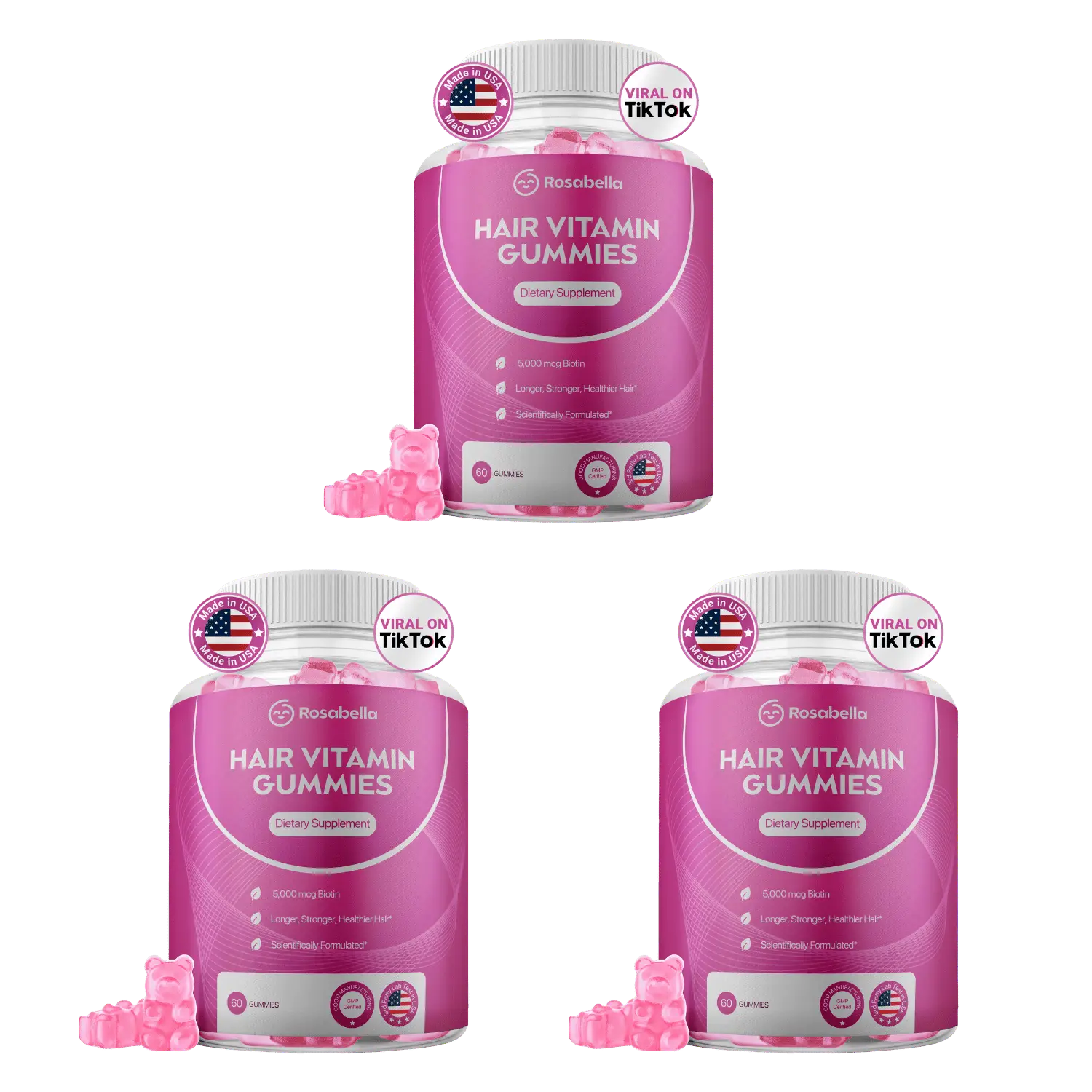 Rosabella Biotin Gummies (5000mg) for Hair, Skin & Nails Growth-