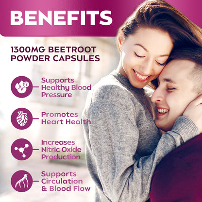 Rosabella Organic Beetroot Capsules (1300mg) for Blood Flow & Heart Health