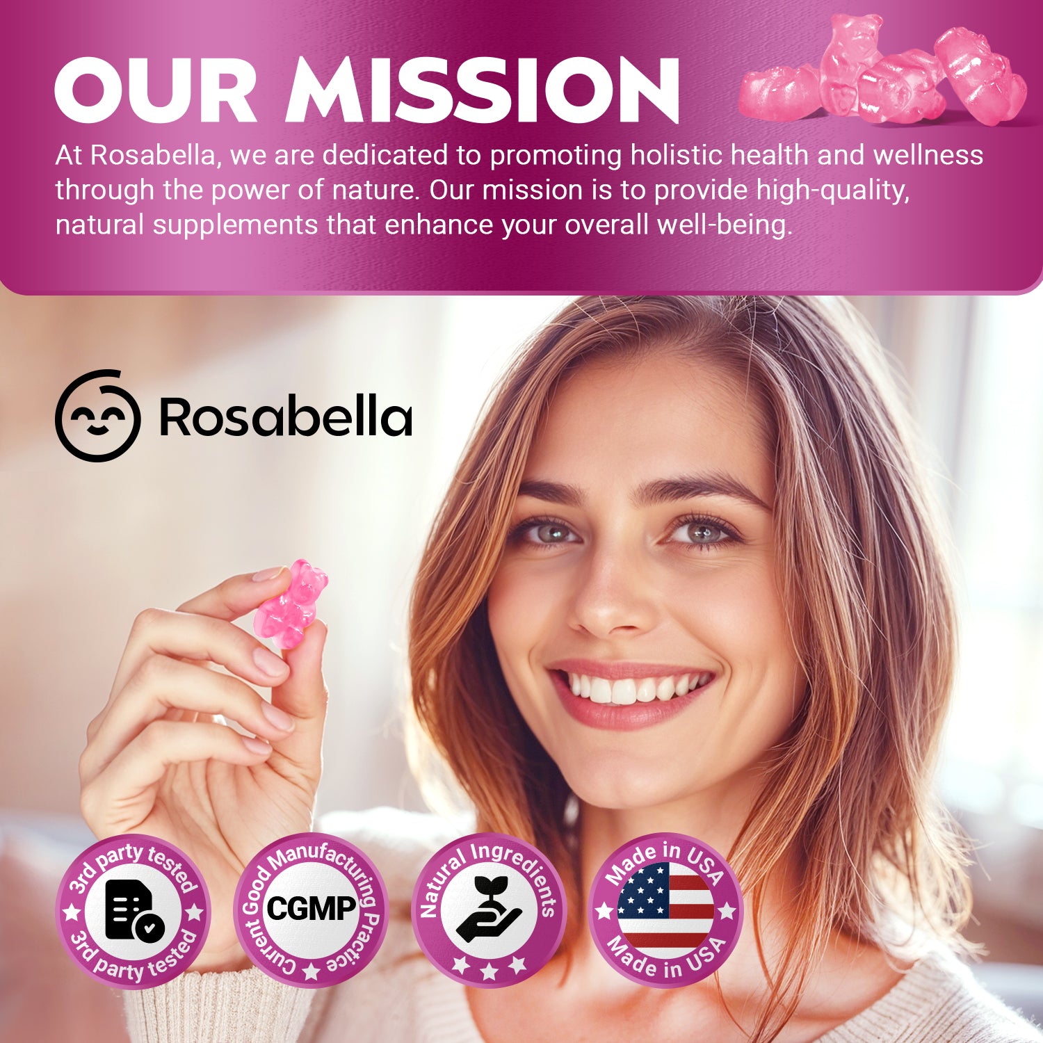 Rosabella Biotin Gummies (5000mg) for Hair, Skin & Nails Growth BOGO+