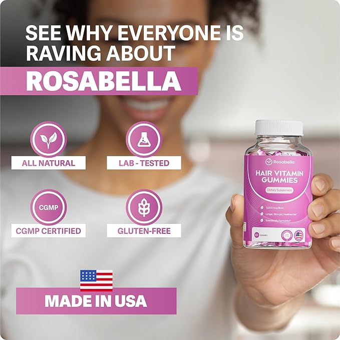 Rosabella Biotin Gummies (5000mg) for Hair, Skin & Nails Growth BOGO+