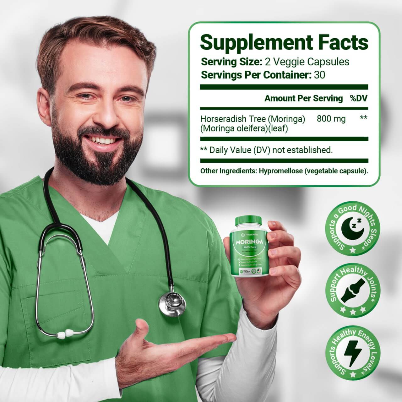 Rosabella Moringa Powder Capsules BOGO+
