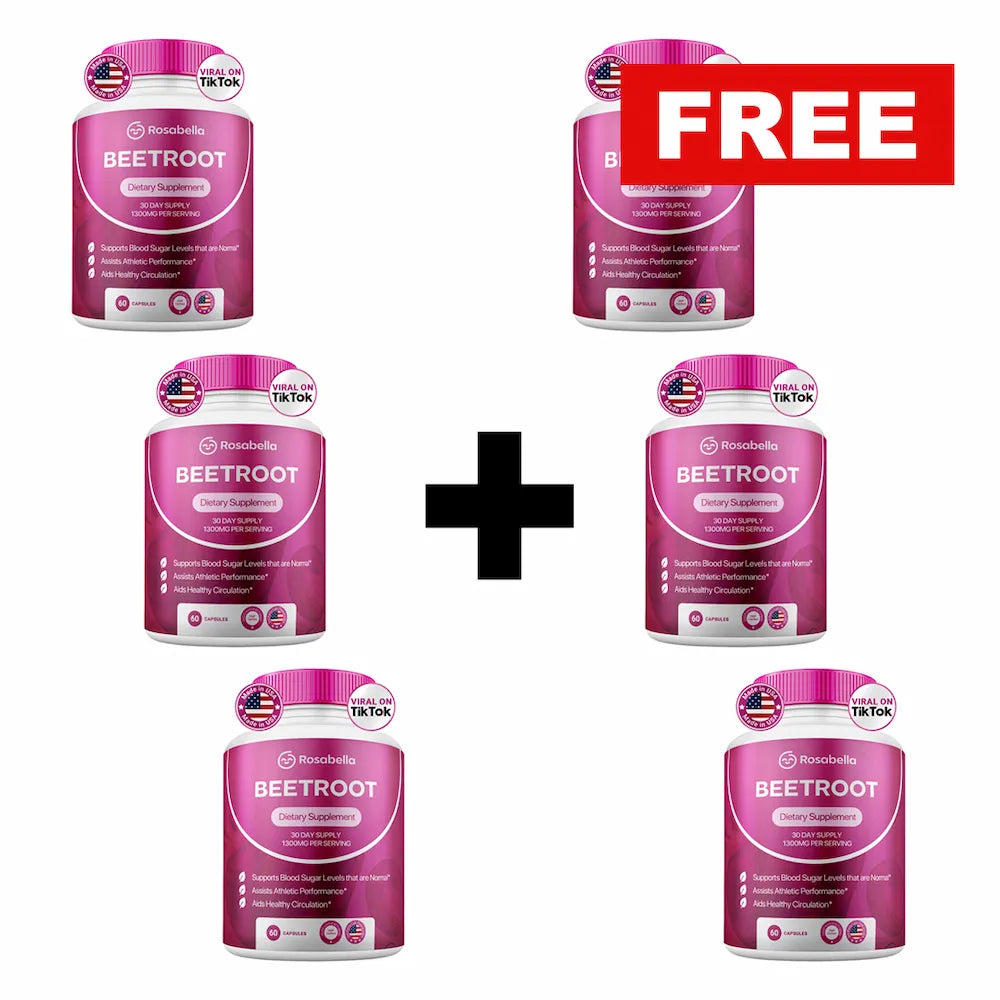 Rosabella Organic Beetroot Capsules (1300mg) for Blood Flow & Heart Health Bogo Sub